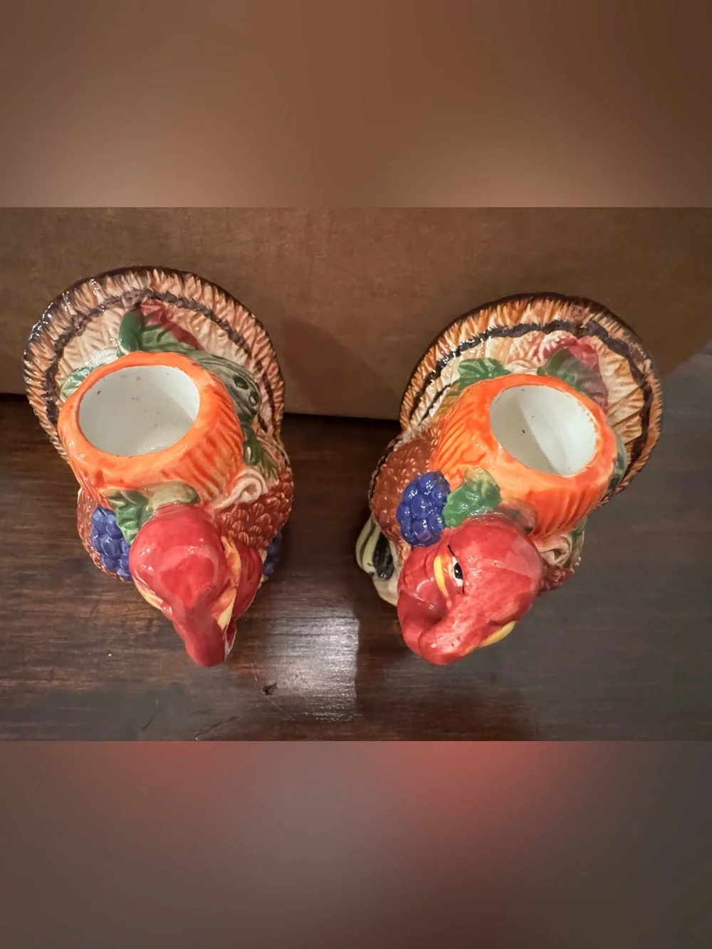 Vintage Ceramic Turkey Candle Holders Set of 2 Thanksgiving Fall Harvest Decor